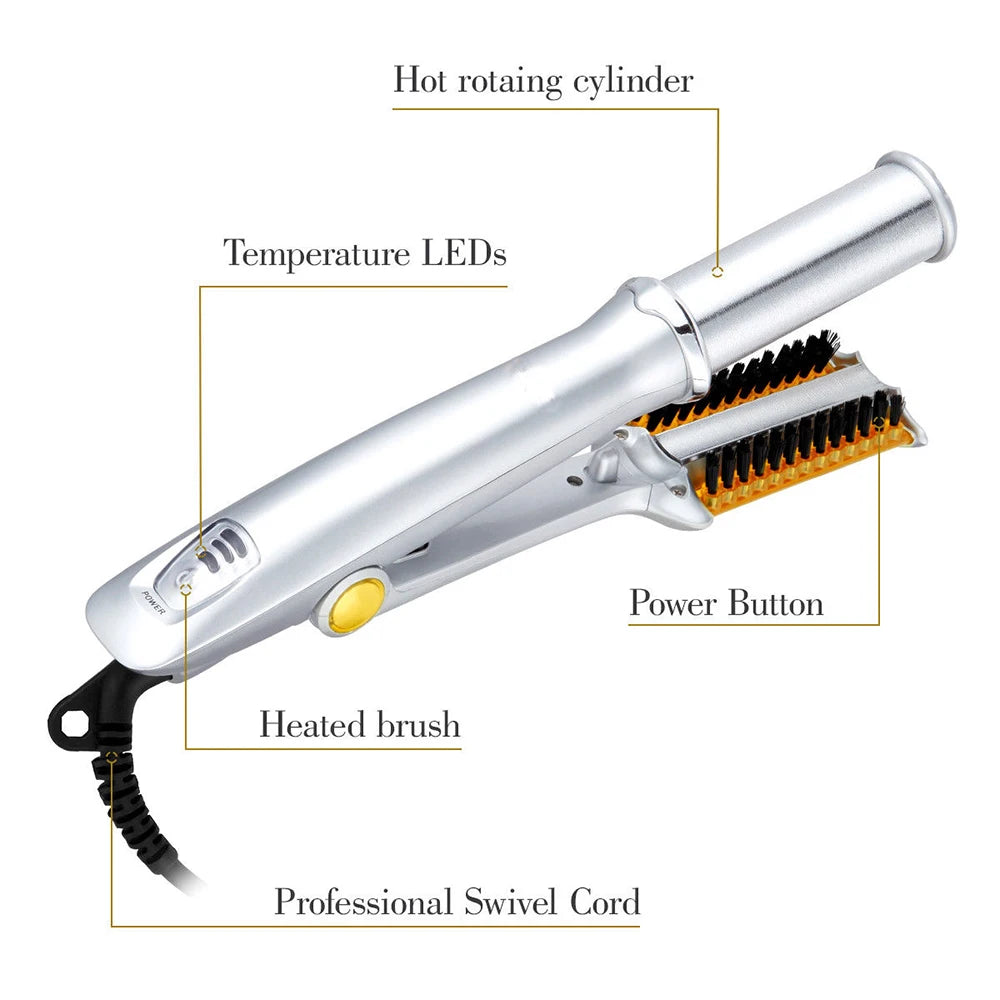 2 In 1 Rotating Hair Curler & Straightener Brush - Accessory Monk