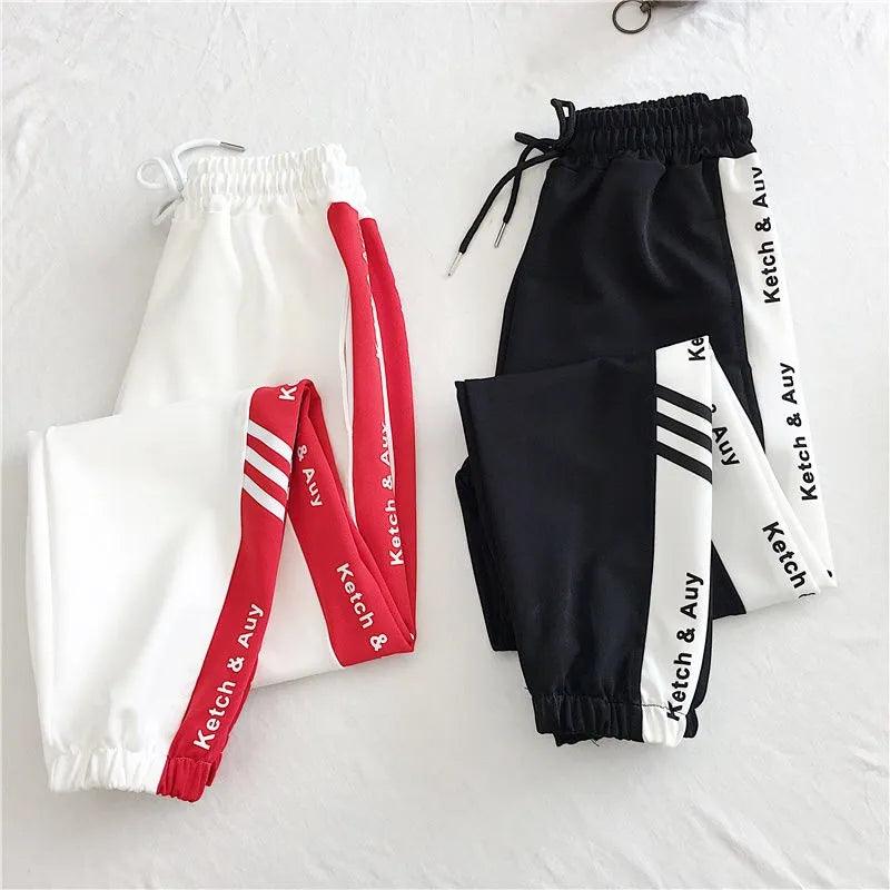 Letter Print Striped Hip Hop Trousers - Accessory Monk