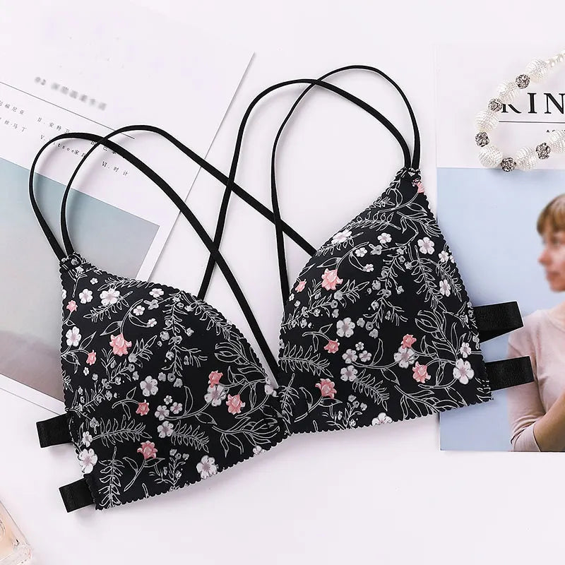 Floral Front Buckle Wireless Bras - Accessory Monk