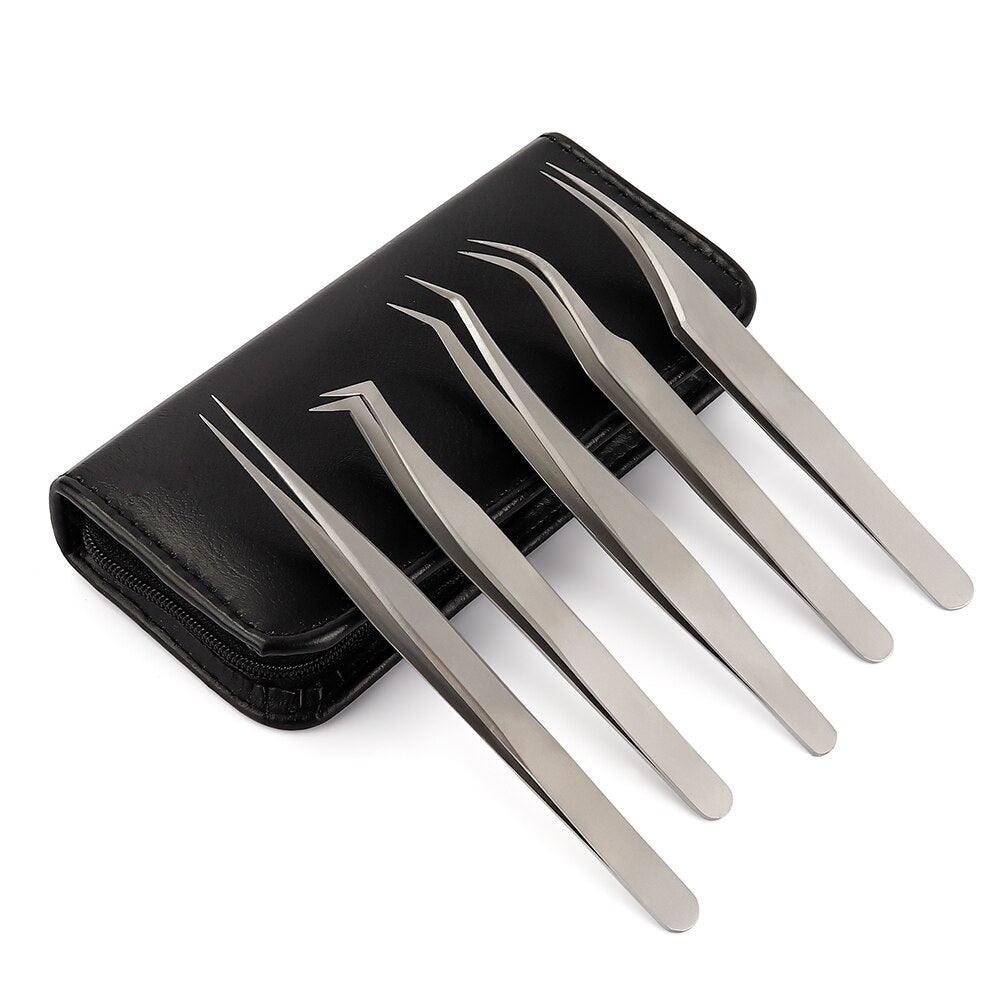 5pcs Stainless Steel Eyelash Tweezers Set - Accessory Monk