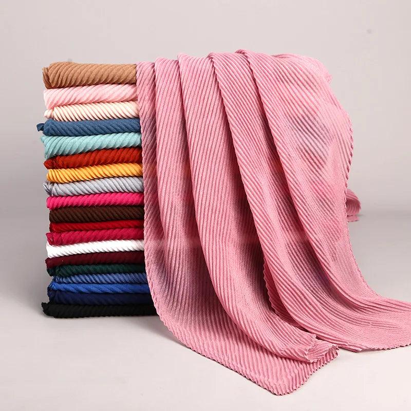 180x90cm Solid Color Folds Striped Hijab - Accessory Monk