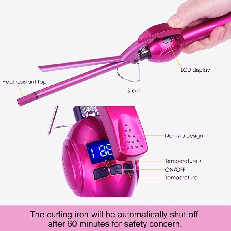 9mm Hair Curling Iron with LCD Display Styling Tool - Accessory Monk