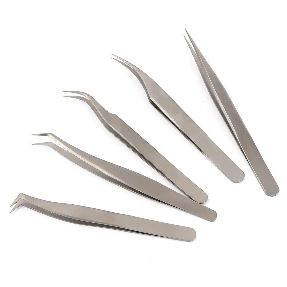 5pcs Stainless Steel Eyelash Tweezers Set - Accessory Monk