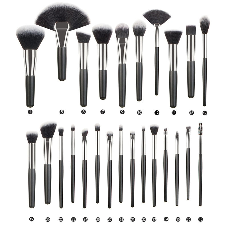 5-40pcs Luxury Black Professional Makeup Brush Set - Accessory Monk