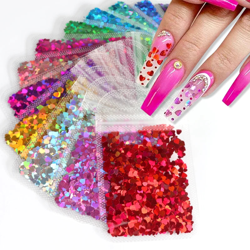 Holographic Love Heart Nail Glitter - Accessory Monk
