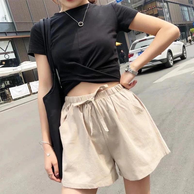 Women High Waist Cotton Shorts - Accessory Monk