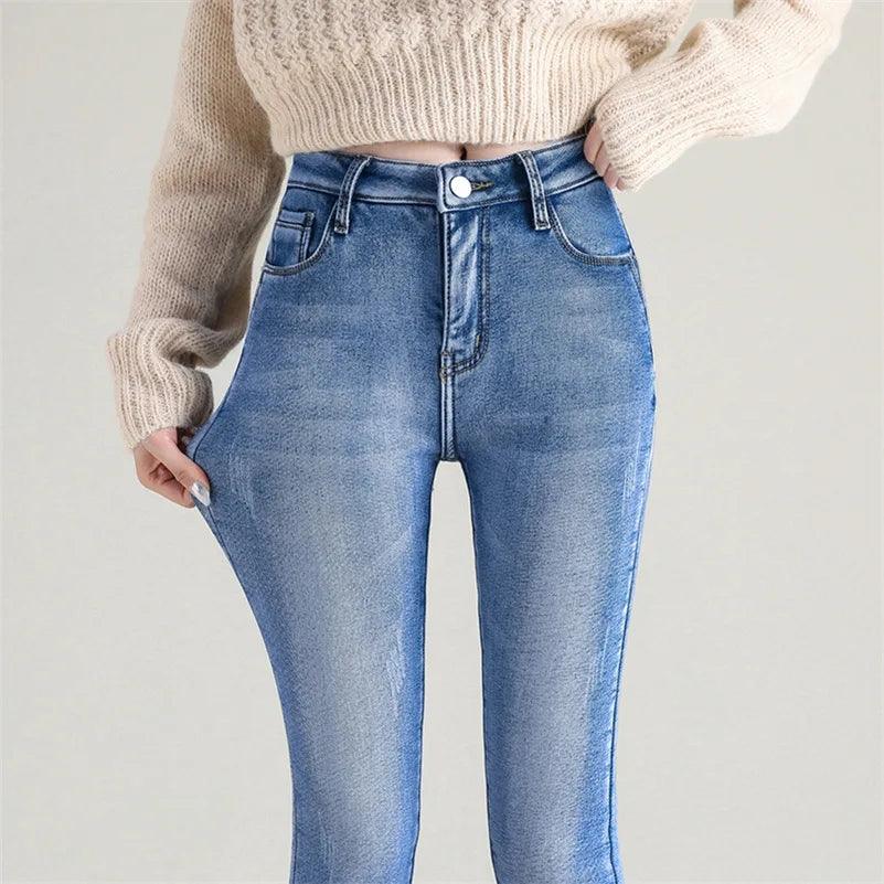 Women Warm Plush Stretch Jeans - Accessory Monk