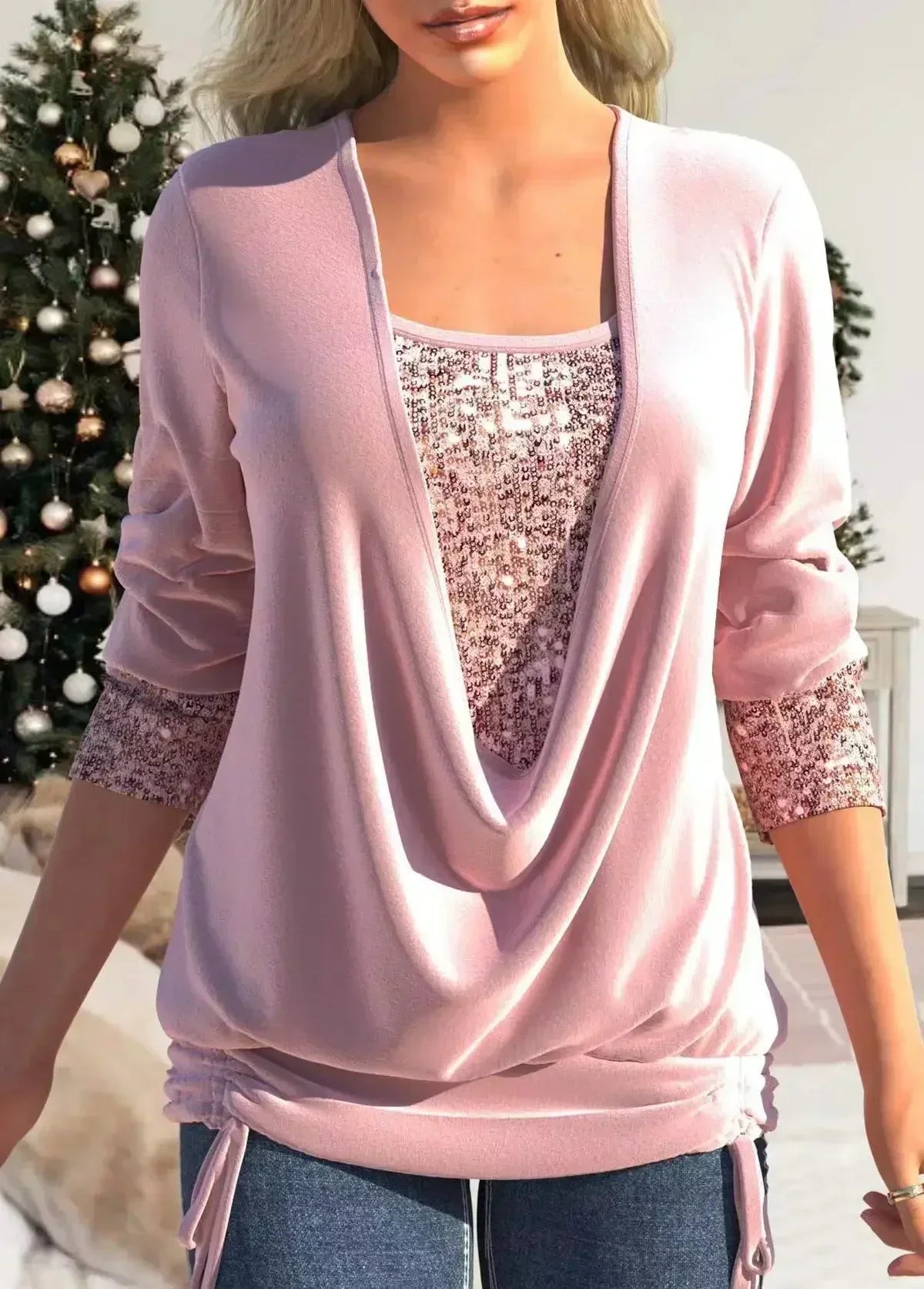 Sequin Luxurious Solid Color Blouse - Accessory Monk