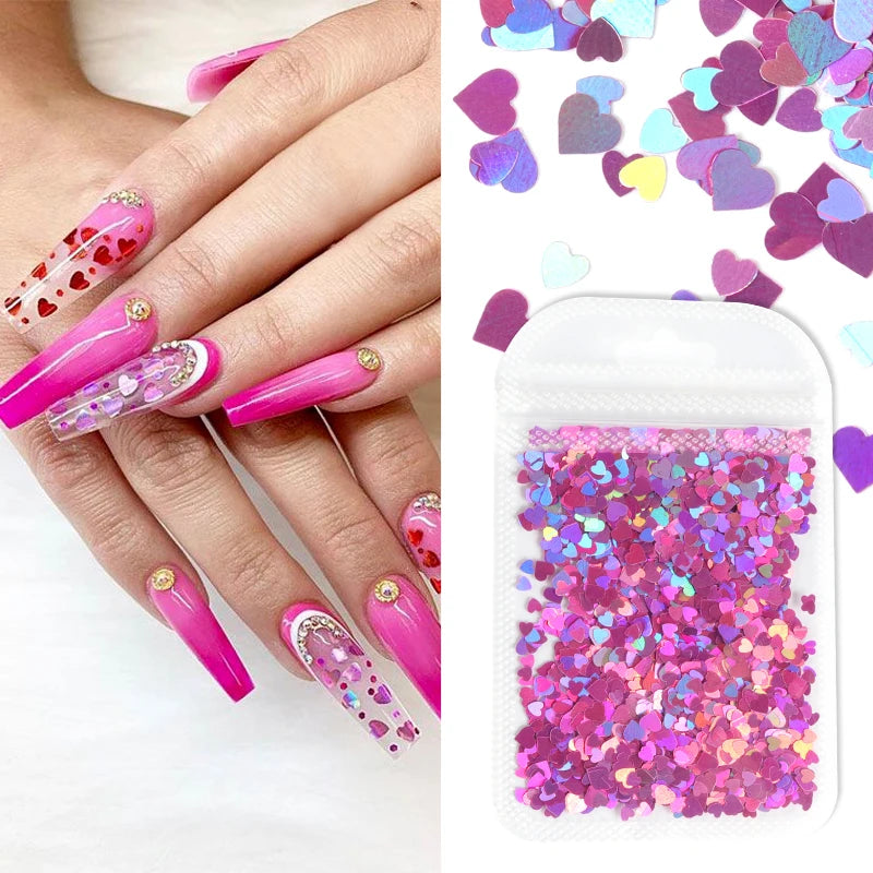 Holographic Love Heart Nail Glitter - Accessory Monk