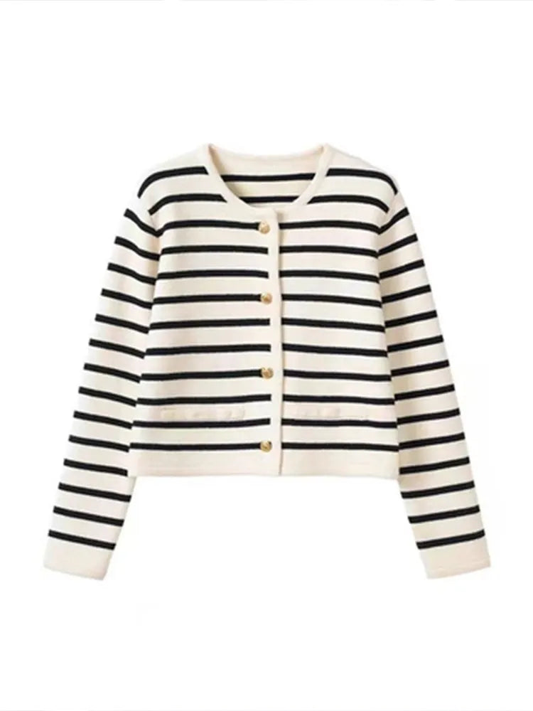 O-neck Stripe Knitted Cardigan - Accessory Monk