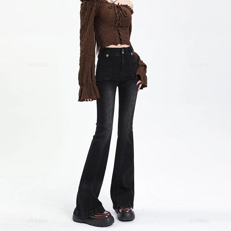 Ladies Flared Slim Stretch Denim Jeans - Accessory Monk