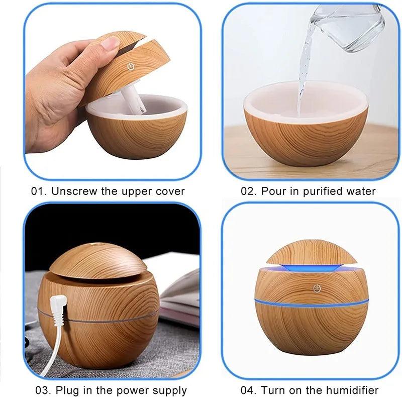 Aroma Diffuser Wood Ultrasonic 130ML Air Humidifier - Accessory Monk