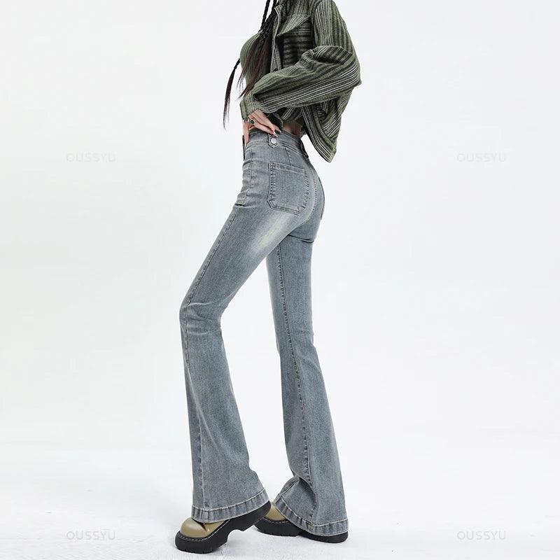 Ladies Flared Slim Stretch Denim Jeans - Accessory Monk