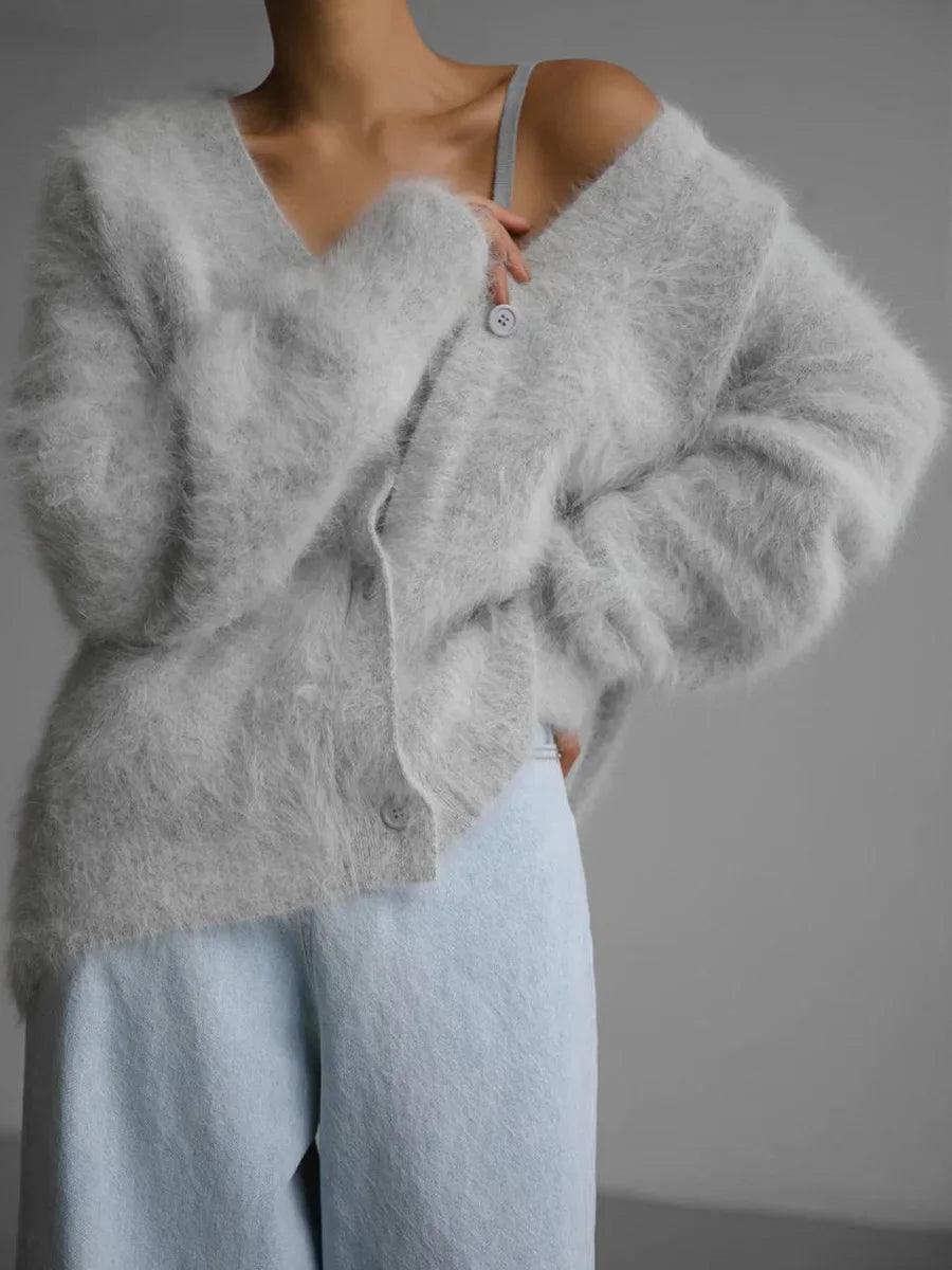 Soft V-neck Thick Knitted Cardigan - Accessory Monk