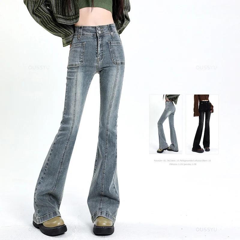 Ladies Flared Slim Stretch Denim Jeans - Accessory Monk