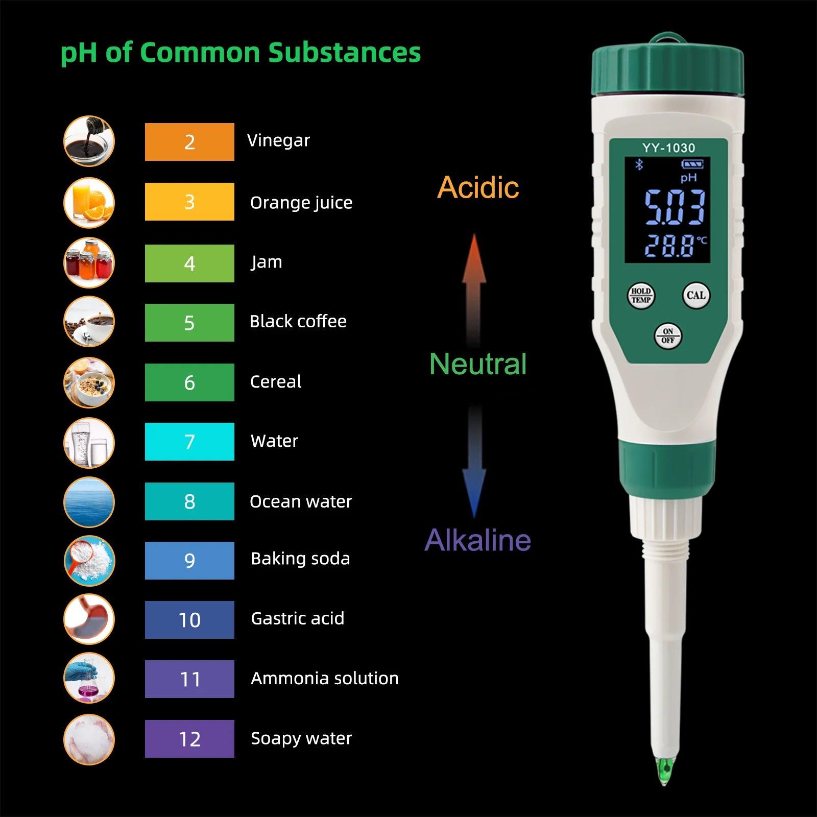 Digital Bluetooth Food PH Meter 0.00~14.00 High Accuracy - Accessory Monk