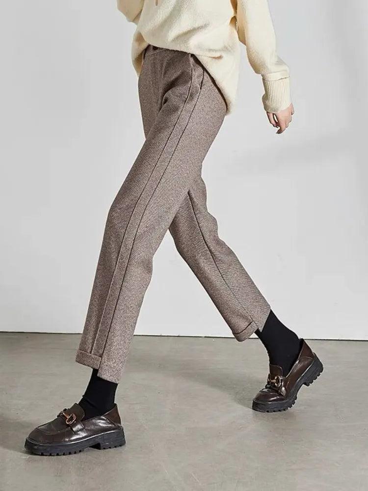 High-waisted Tweed Straight Pants - Accessory Monk