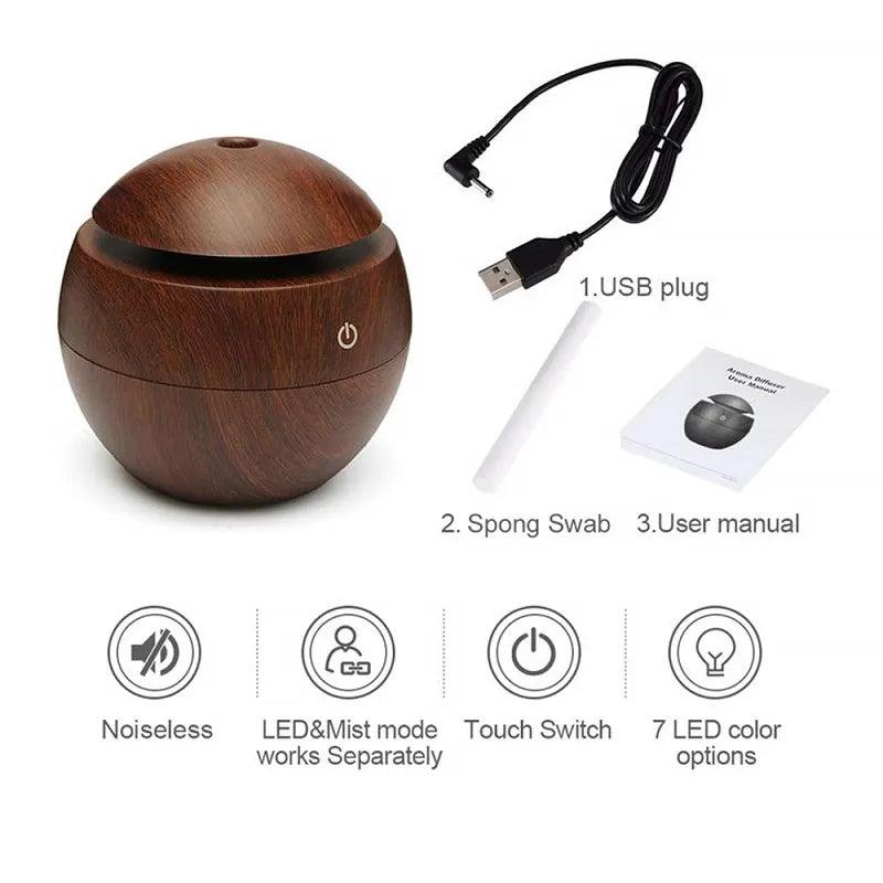 Aroma Diffuser Wood Ultrasonic 130ML Air Humidifier - Accessory Monk