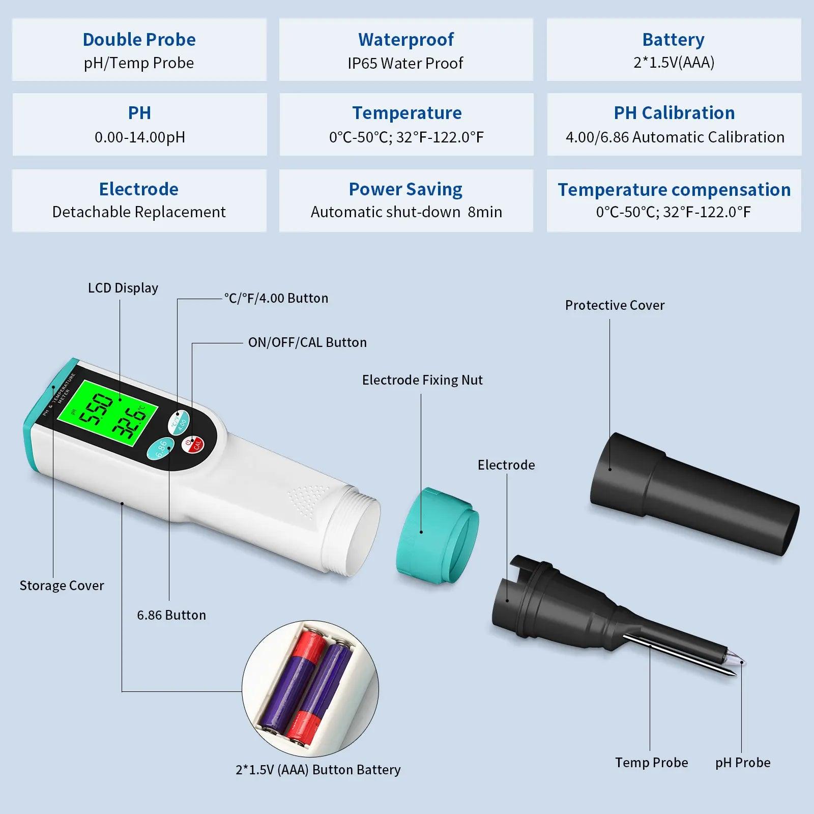 Professional 0.00~14.00pH Temp Food PH Meter - Accessory Monk