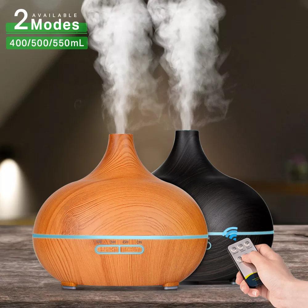 Wood Grain Ultrasonic Air Humidifier with 7 Color LED Light - Accessory Monk