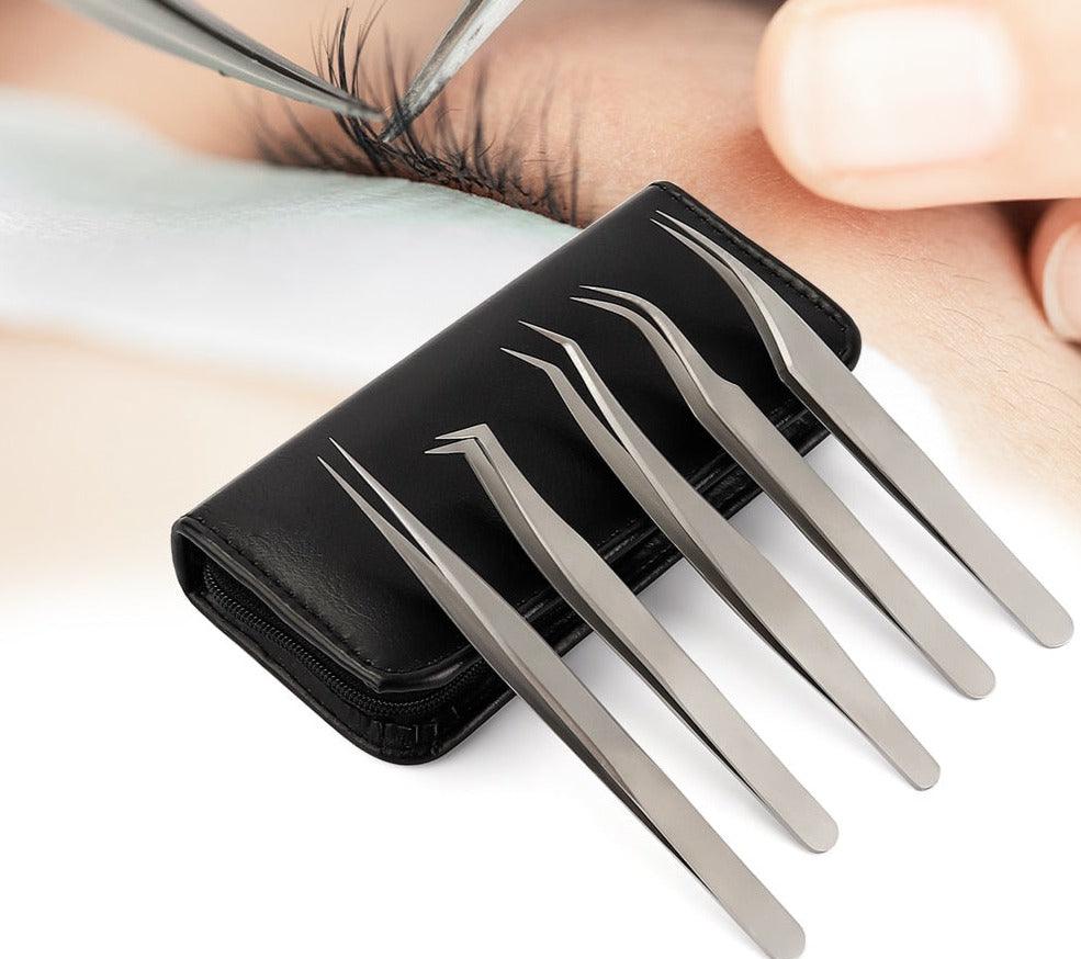 5pcs Stainless Steel Eyelash Tweezers Set - Accessory Monk