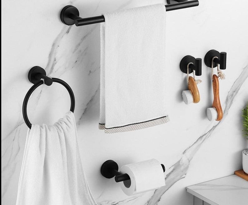 Wall Mount Matte Black Bathroom Hardware Set - Accessory Monk